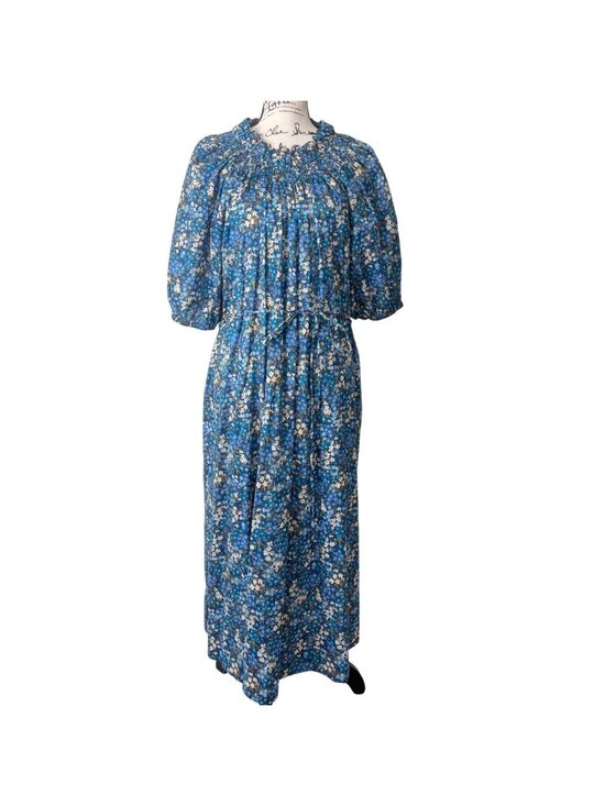 J. Crew Dresses & Skirts - J. Crew Women Size L Dress Liberty Fabric Blue Floral Smocked Puff-Sleeve Cotton